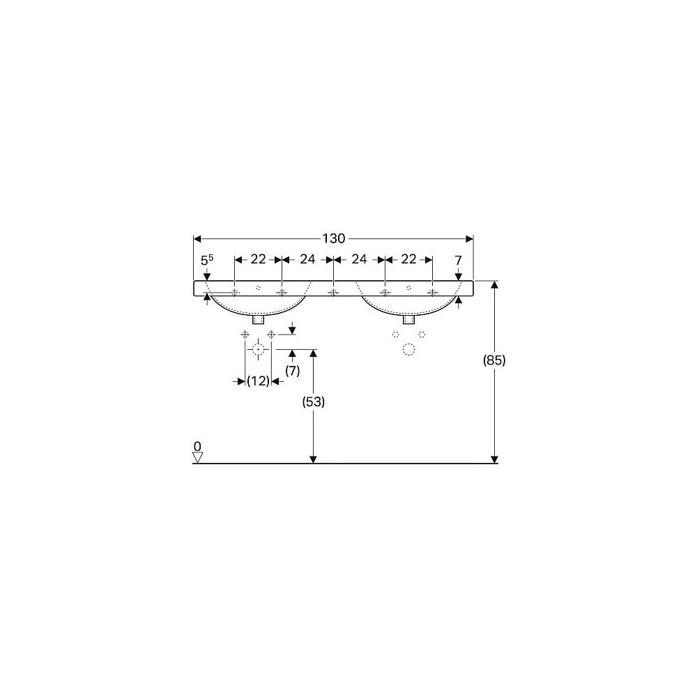 Geberit Preciosa Doppelwaschtisch, Breite 130cm, Tiefe 55cm, Hahnloch mittig, Überla... GEBERIT-133200600 4022009208320 (Abb. 5)