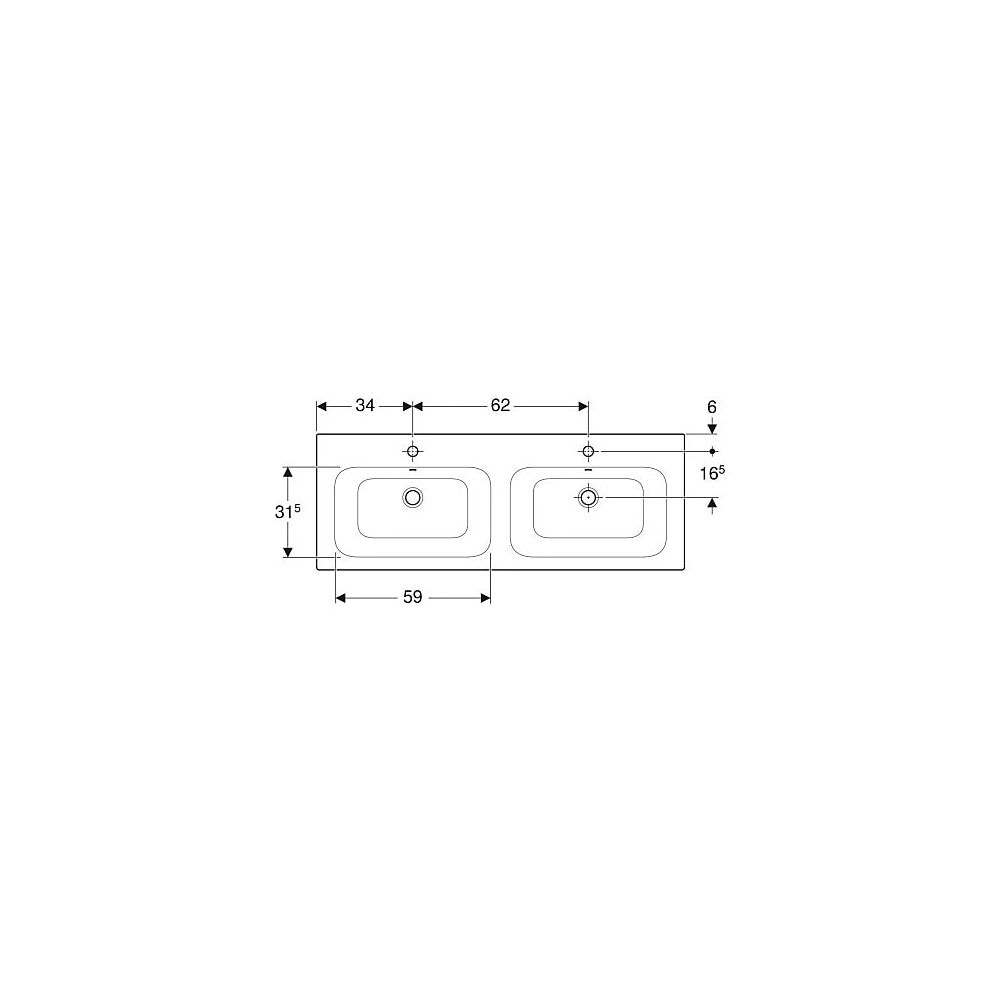 Geberit Renova Plan Doppelmöbelwaschtisch, Breite 130cm, Tiefe 48cm, Hahnloch mittig... GEBERIT-122230600 4022009368970 (Abb. 4)