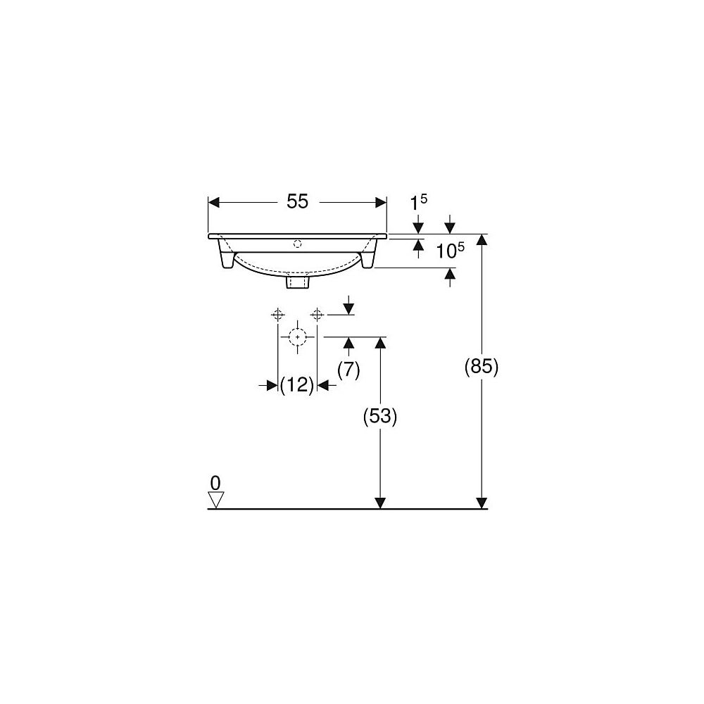 Geberit Renova Plan Möbelwaschtisch, Breite 55cm, Tiefe 48cm, Hahnloch mittig, Überl... GEBERIT-122255000 4022009368925 (Abb. 5)