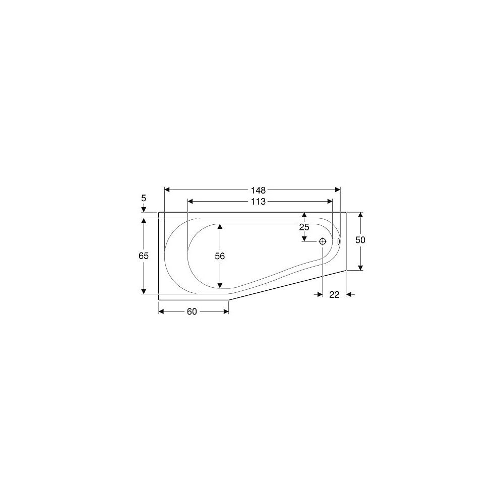 Geberit Renova Fünfeckbadewanne Länge 160cm, Breite 75cm, Abgang rechts... GEBERIT-657260000 4022009093384 (Abb. 4)