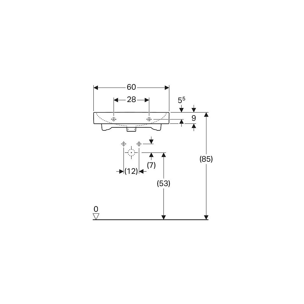 Geberit iCon Waschtisch, Breite 60cm, Tiefe 48,5cm, Hahnloch mittig, ohne Überlauf, ... GEBERIT-124062000 4022009367799 (Abb. 5)