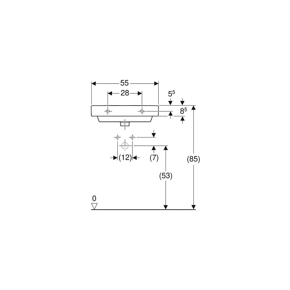 Geberit Smyle Square Waschtisch, Breite 55cm, Tiefe 44cm, Hahnloch mittig, Überlauf ... GEBERIT-500259011 4025416437345 (Abb. 5)