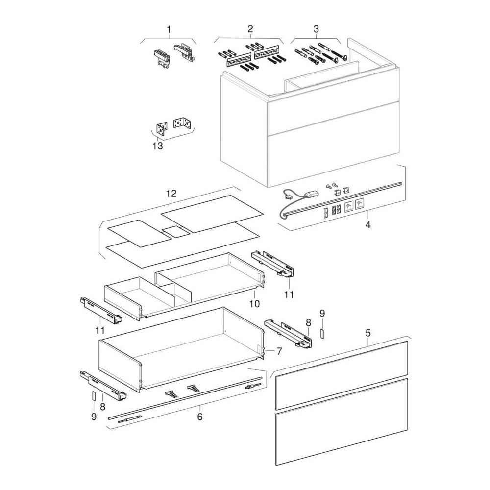 Geberit Xeno2 Unterschrank für Waschtisch mit Ablagefläche links, 2 Schubladen 88x5... GEBERIT-500516011 4025416610229 (Abb. 10)