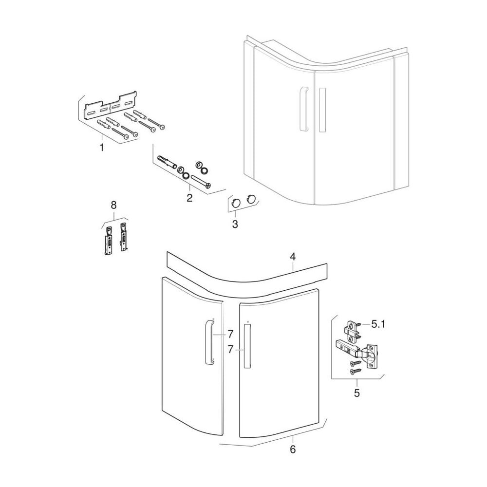 Geberit Renova Compact Unterschrank, Eckwaschtisch, 2 Türen, 69x60,4x55cm, Weiß lac... GEBERIT-862150000 4022009327502 (Abb. 10)