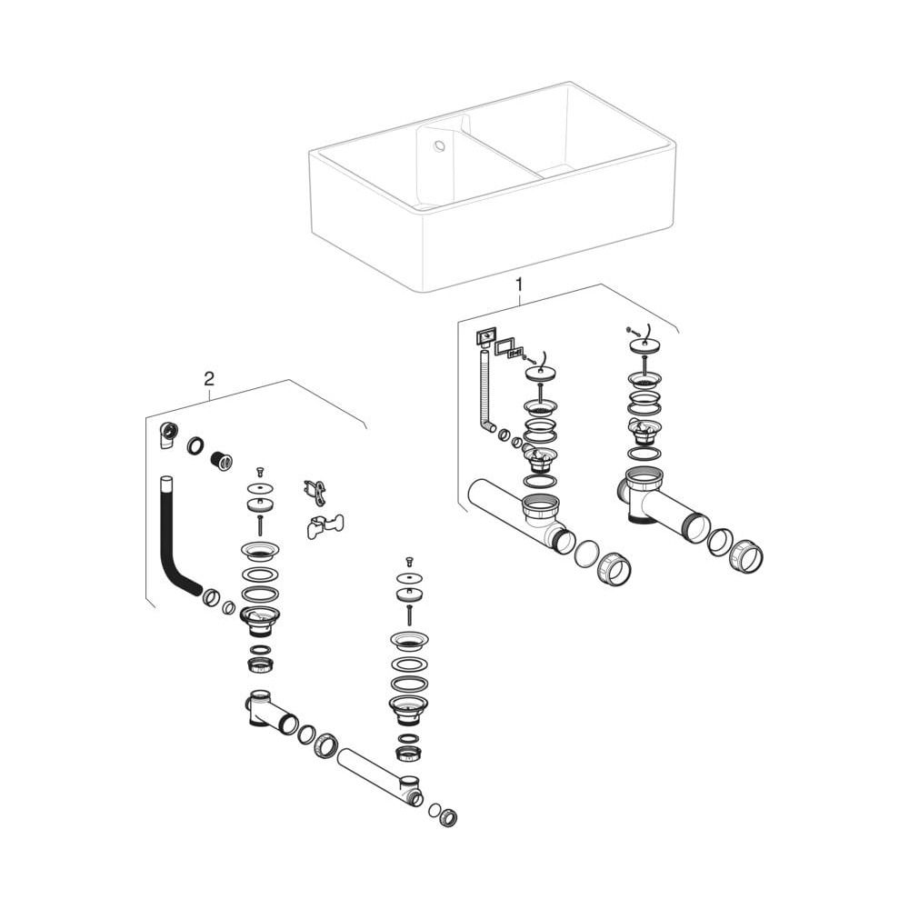 Geberit Publica Mehrzweckbecken mit zwei Becken und Überlauf 90x25x56cm... GEBERIT-350490000 4022009077650 (Abb. 16)