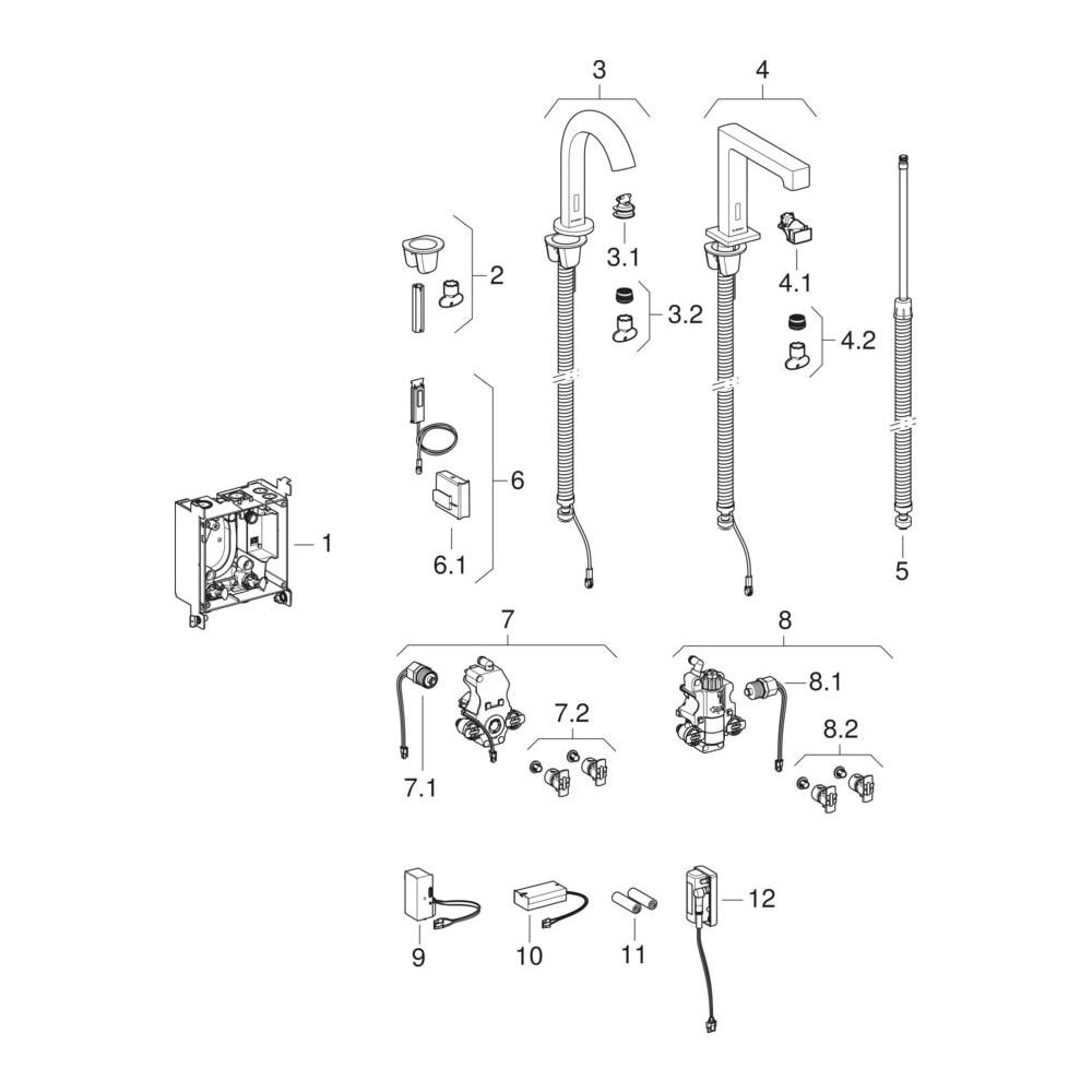 Geberit Piave Waschtischarmatur Standmontage, Netzbetrieb, für UP-Funktionsbox Hochg... GEBERIT-116181211 4025416834434 (Abb. 9)