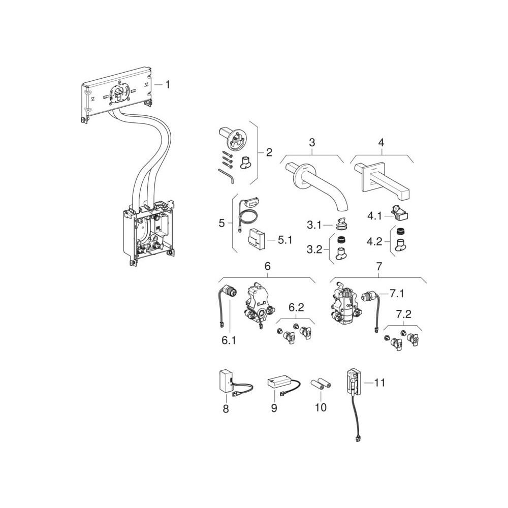 Geberit Piave Waschtischarmatur Wandmontage Netzbetrieb mit Thermostatmischer Länge ... GEBERIT-116267141 4025410064165 (Abb. 8)