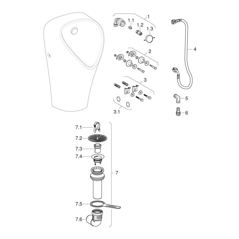 Geberit Narva Urinal Zulauf von hinten, Abgang von hinten, KeraTect, Weiß... GEBERIT-501655008 4025410950864 (Abb. 10)