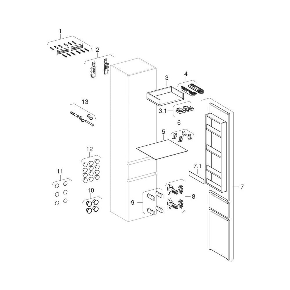 Geberit Renova Plan Hochschrank mit 2 Türen, 1 Schublade, 39x180x36cm, Nussbaum hic... GEBERIT-501923001 4025410905512 (Abb. 10)