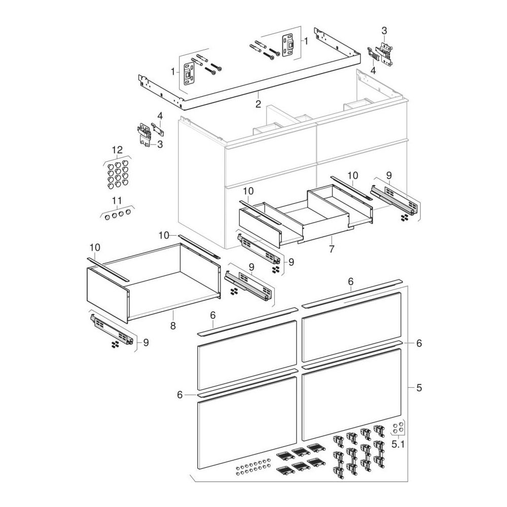 Geberit iCon Unterschrank für Doppelwaschtisch 4 Schubladen 120x615cm Sandgrau lack... GEBERIT-502309JL1 4025410942555 (Abb. 12)