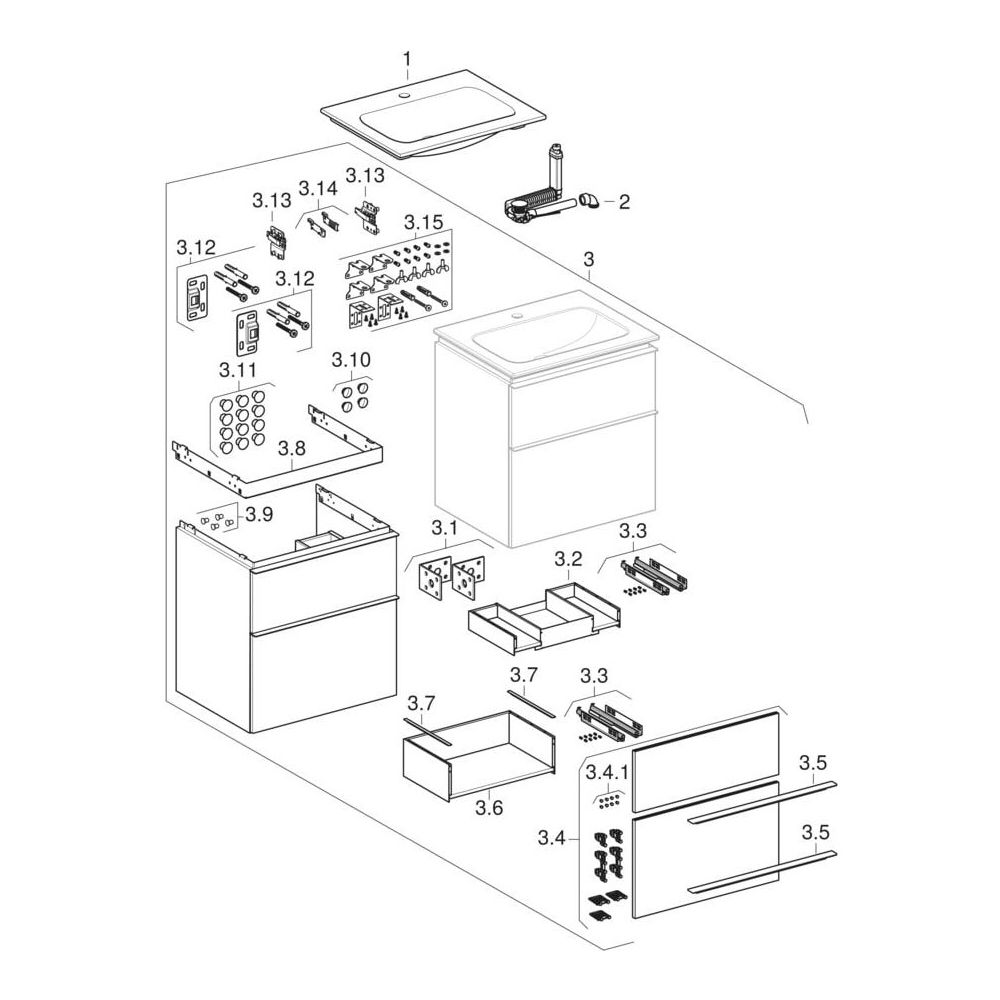 Geberit iCon Set Möbelwaschtisch schmaler Rand 2 Schubladen Ansch. 75cm KeraTect We... GEBERIT-502332012 4025410941916 (Abb. 11)