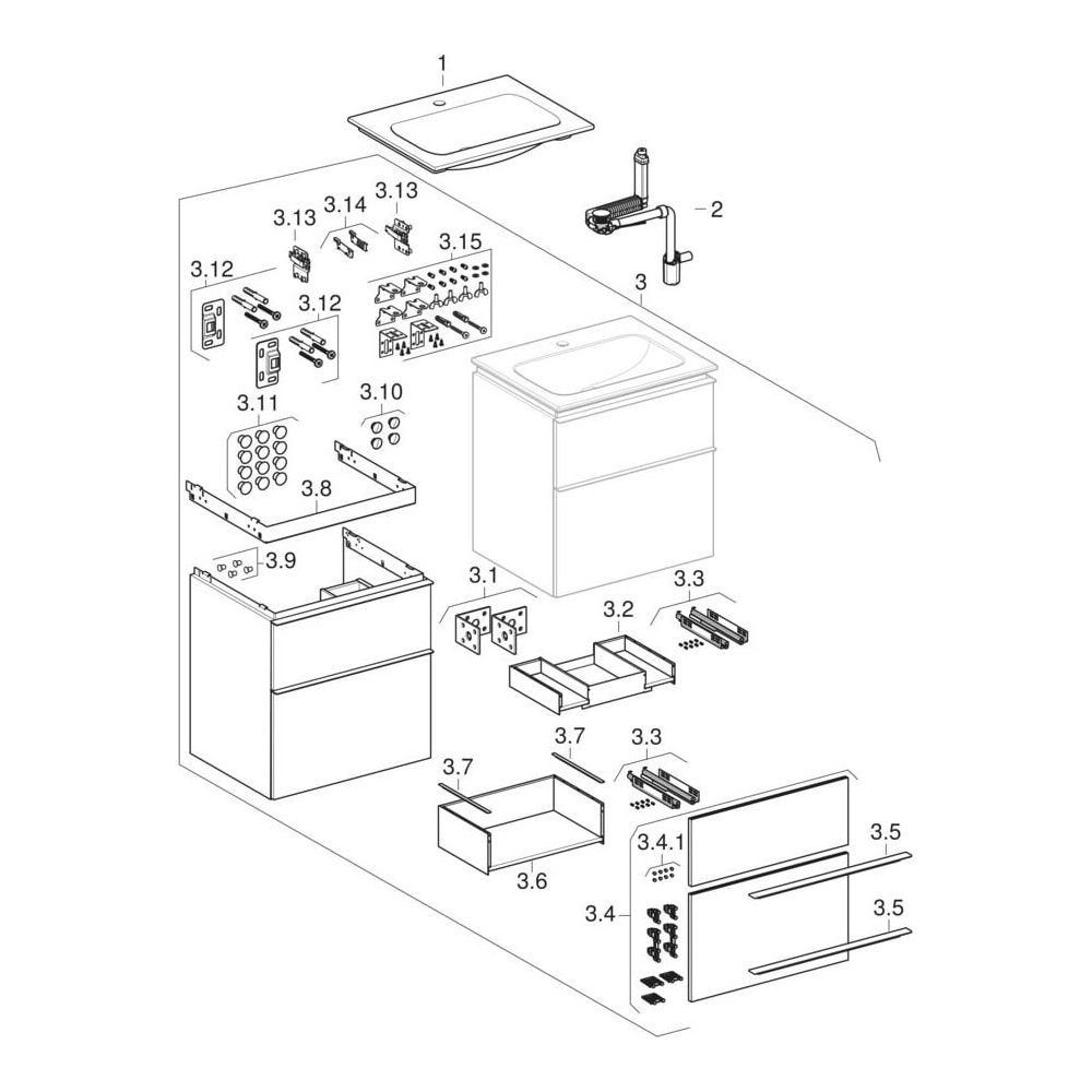 Geberit iCon Set Möbelwaschtisch schmaler Rand 2 Schubladen, Ansch. 90cm, Weiß lack... GEBERIT-502337012 4025410942067 (Abb. 13)