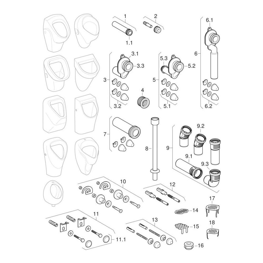 Geberit Renova Plan Urinal Zulauf von hinten, Abgang nach hinten, Tiefe 30cm, Zulau... GEBERIT-235100600 4022009305814 (Abb. 10)