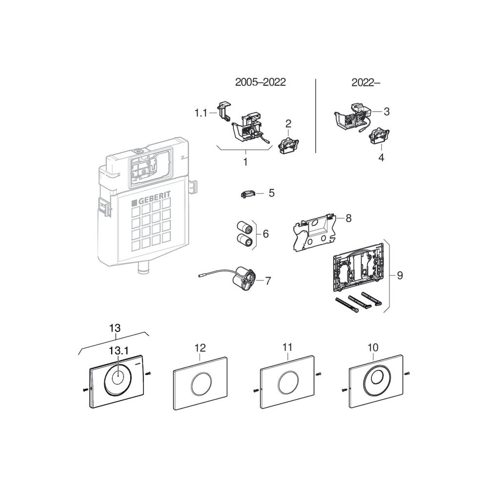 Geberit Sigma10 WC-Steuerung elektronisch Batterie, 1-Mengen-Ausl., auto/ber., für U... GEBERIT-115908JQ6 4025410724571 (Abb. 8)
