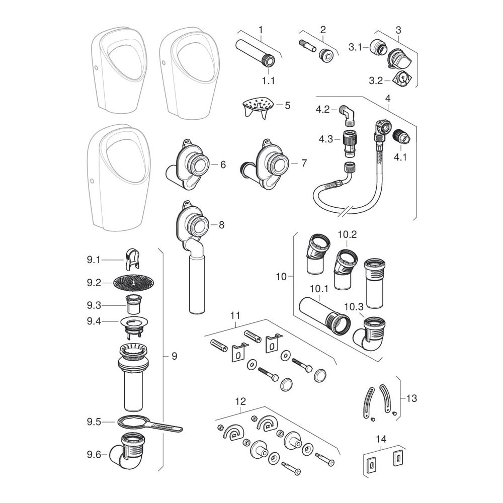 Geberit Renova M Urinal, Zulauf von hinten, Abgang nach hinten oder unten, Weiß... GEBERIT-503120001 4064746028496 (Abb. 7)