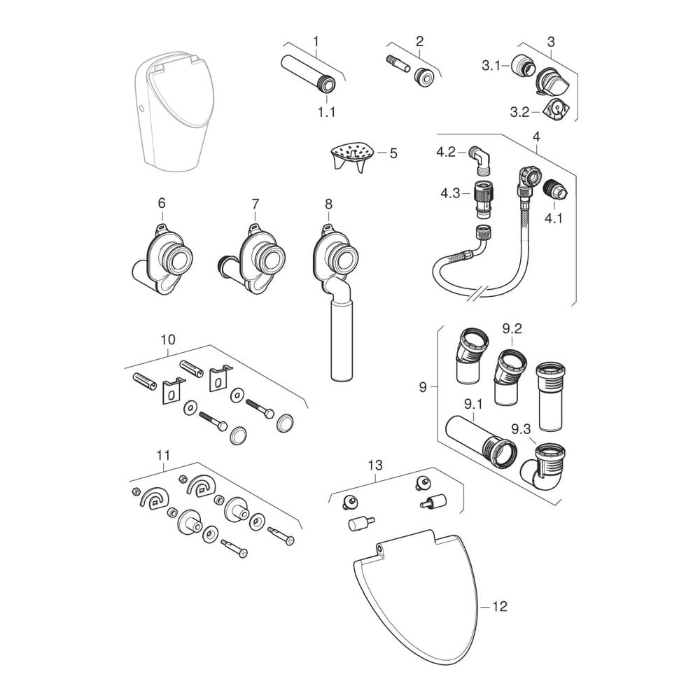 Geberit Renova S Urinal mit Deckel, Zulauf von hinten, Abgang nach hinten oder unten... GEBERIT-503110001 4064746028427 (Abb. 7)