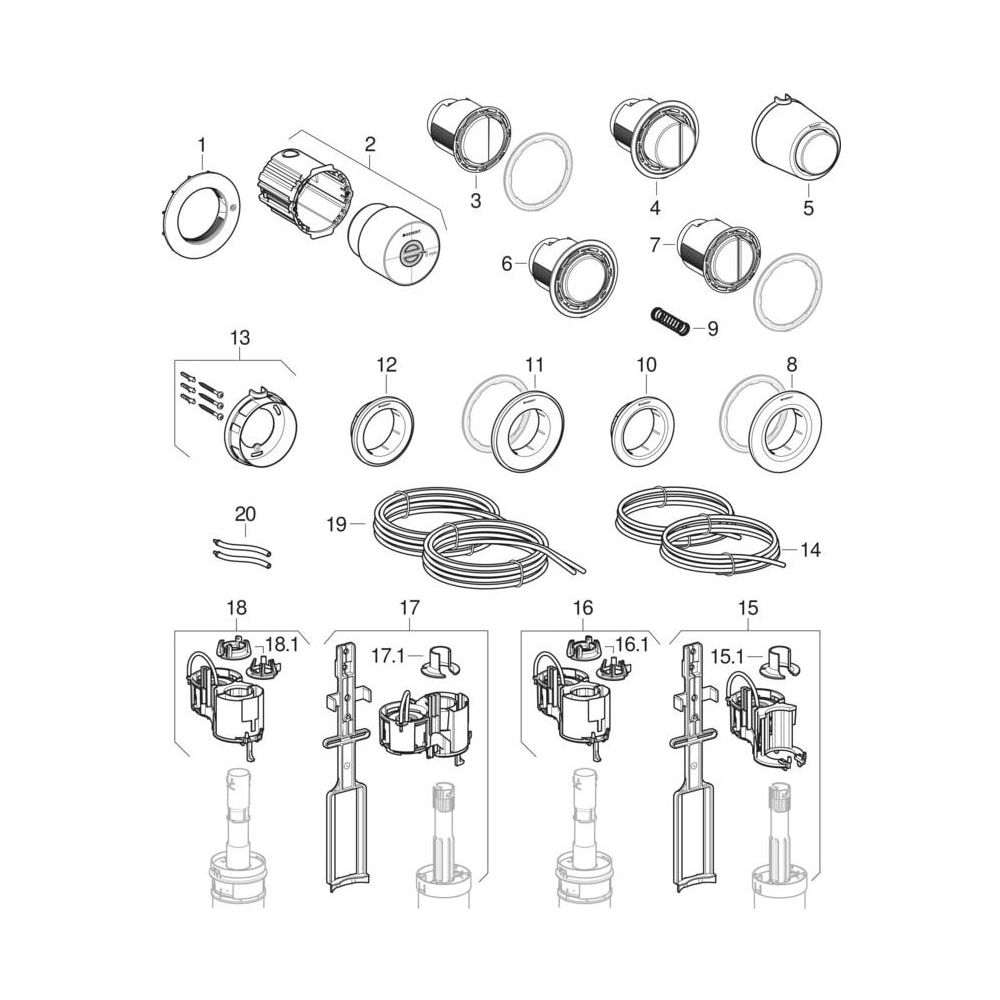 Geberit Typ 10 Fernbetätigung pneumatisch, 2-Mengen-Spülung, Möbeldrücker, Mattchrom... GEBERIT-116057JQ1 4025410740557 (Abb. 6)