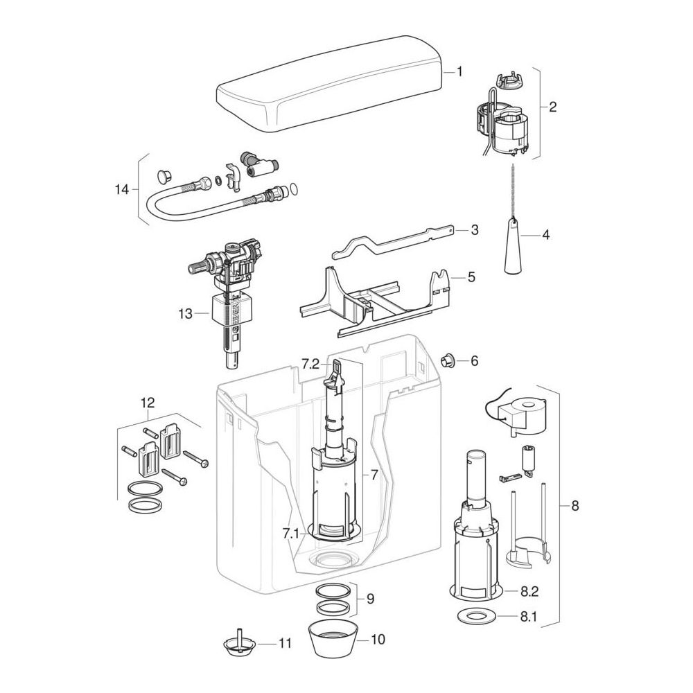 Geberit Aufputz 123 Aufputzspülkasten 1-Mengen-Spülung, für Fernauslösung, Alpinweiß... GEBERIT-123703111 4025416117506 (Abb. 8)