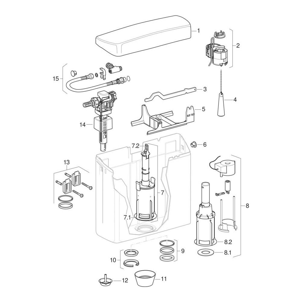 Geberit Aufputz 123 Aufputzspülkasten 1-Mengen-Spülung, für Fernauslösung, Alpinwei... GEBERIT-123703111 4025416117506 (Abb. 12)