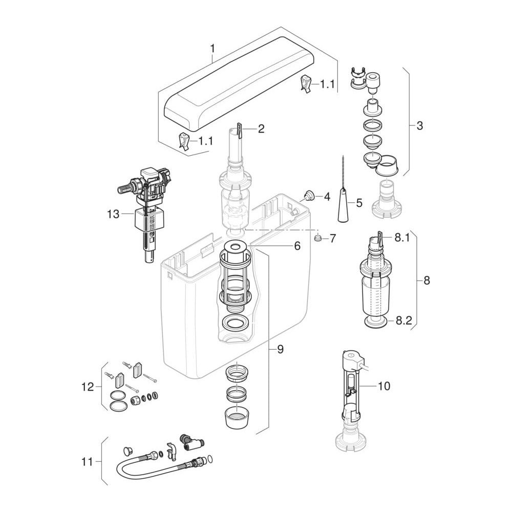Geberit Aufputz 127 Aufputzspülkasten 1-Mengen-Spülung, Wasseranschluss seitlich, m... GEBERIT-127052111 4025416099154 (Abb. 12)