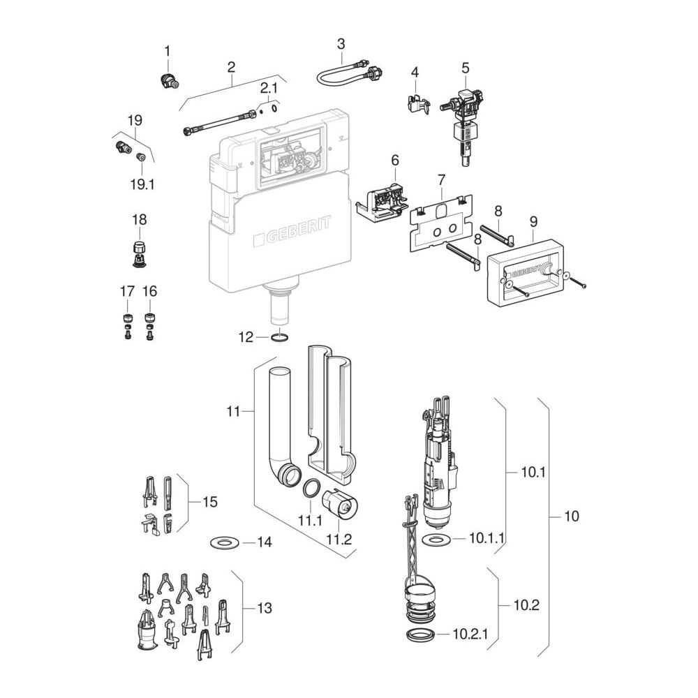 Geberit KombifixBasic Element für Wand-WC 108cm, mit Delta Unterputzspülkasten 12cm... GEBERIT-110100001 4025416799856 (Abb. 19)