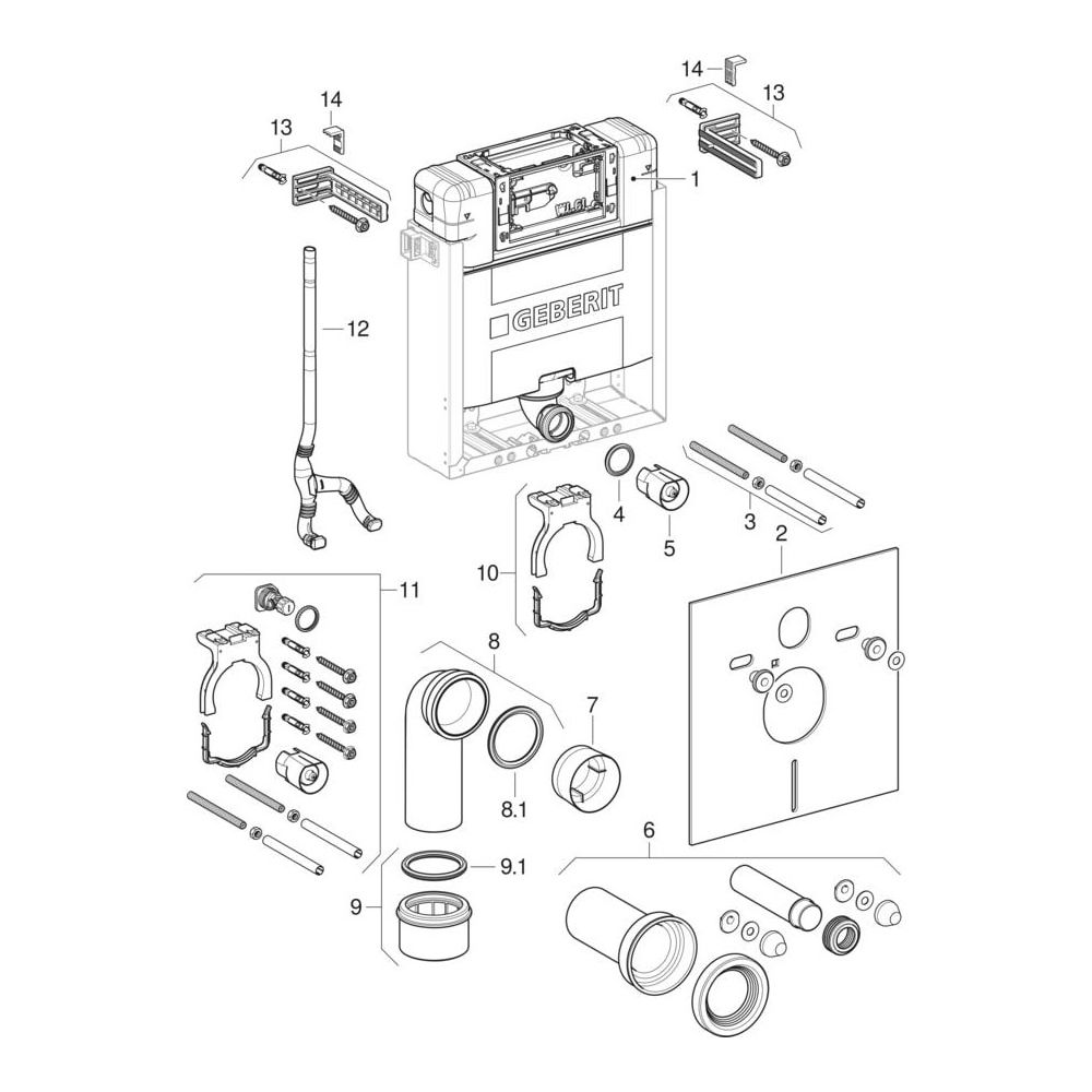 Geberit Kombifix Element für Wand-WC 106cm, mit Omega Unterputzspülkasten 12cm... GEBERIT-110020001 4025416301769 (Abb. 15)