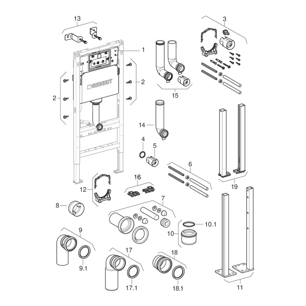 Geberit DuofixBasic Element für Wand-WC 112cm mit Delta Unterputzspülkasten 12cm, fü... GEBERIT-458103002 4064746032363 (Abb. 6)