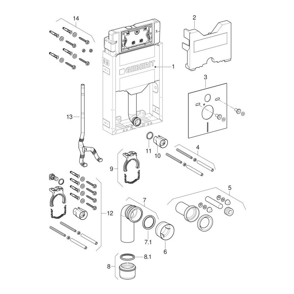 Geberit Kombifix Element für Wand-WC 108cm, mit Sigma Unterputzspülkasten 12cm... GEBERIT-110300005 4025416733881 (Abb. 9)