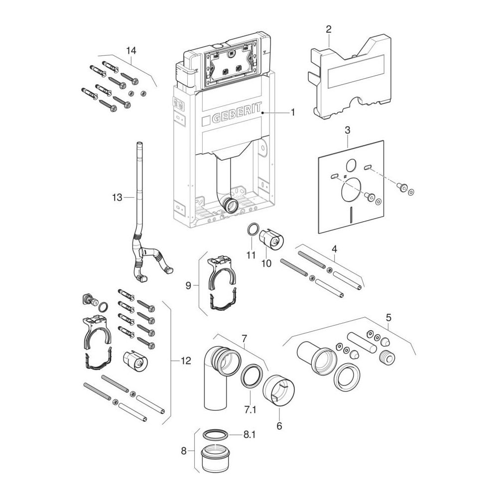 Geberit Kombifix Element für Wand-WC 108cm, mit Sigma Unterputzspülkasten 12cm... GEBERIT-110300005 4025416733881 (Abb. 18)