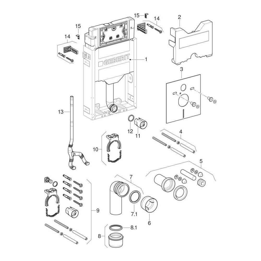 Geberit Kombifix Element für Wand-WC 108cm, mit Sigma Unterputzspülkasten 12cm, für... GEBERIT-110367005 4025416933953 (Abb. 19)