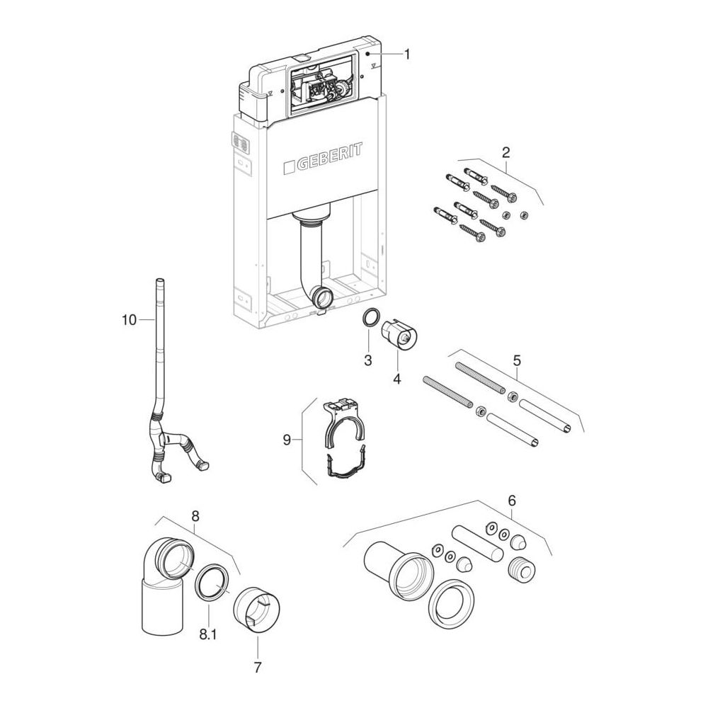 Geberit KombifixBasic Element für Wand-WC 108cm, mit Delta Unterputzspülkasten 12cm... GEBERIT-110100001 4025416799856 (Abb. 18)