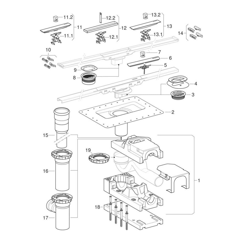 Geberit Rohbauset für Duschrinnen der Reihe CleanLine, für Estrichhöhe am Einlauf 65... GEBERIT-154152001 4025416364818 (Abb. 8)