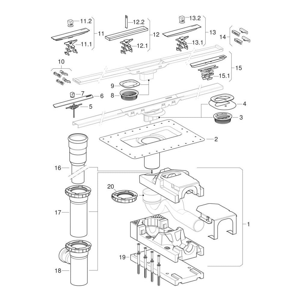 Geberit Rohbauset für Duschrinnen der Reihe CleanLine, für Estrichhöhe am Einlauf 9... GEBERIT-154150001 4025416364498 (Abb. 11)