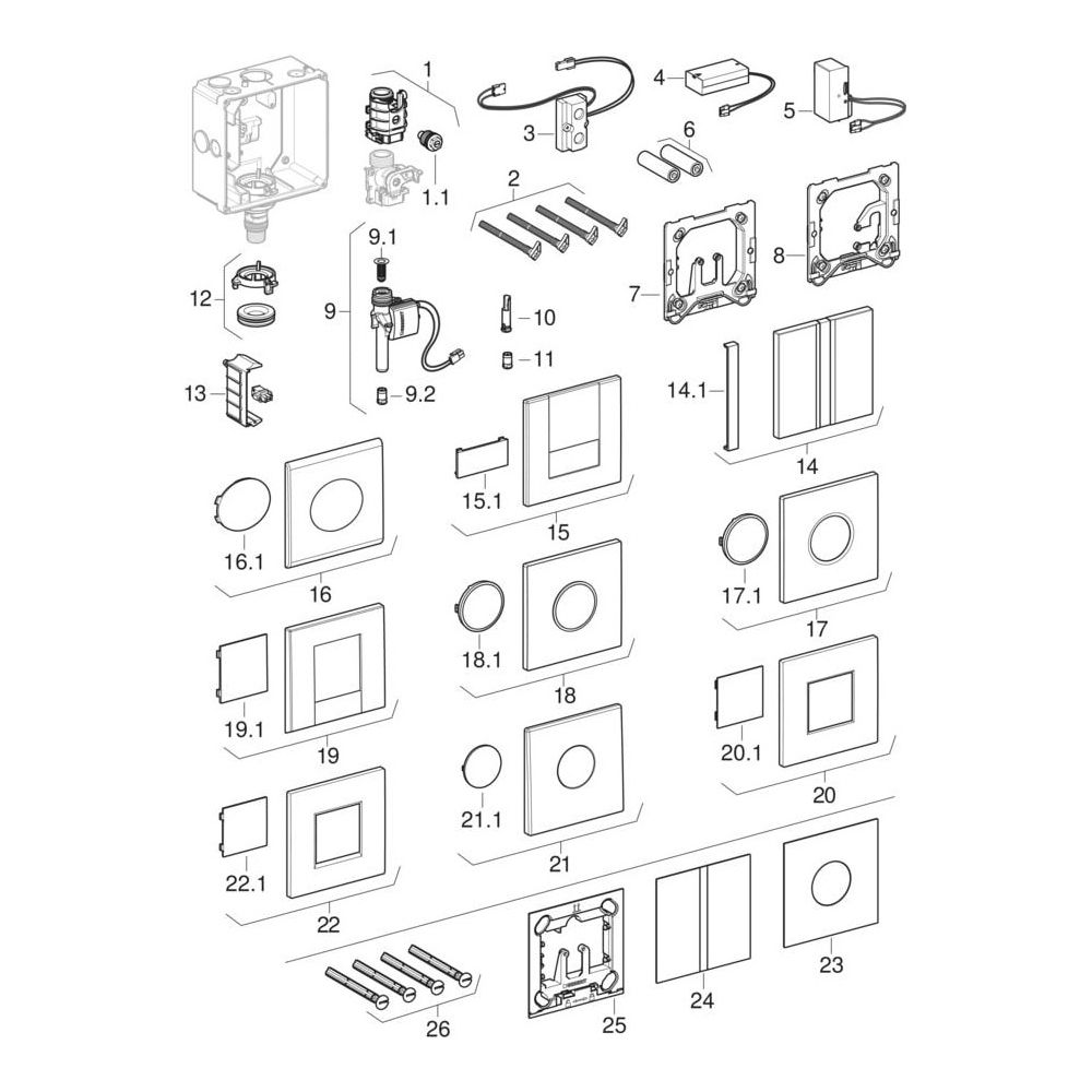 Geberit Mambo Abdeckplatte Urinalsteuerung mit elektronischer Spülauslösung, Netz, g... GEBERIT-116023FW1 4025416940531 (Abb. 9)