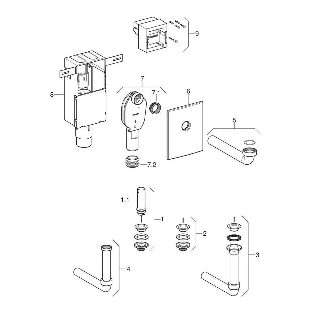 Geberit Set Unterputz-Geruchsverschluss für Waschbecken, Abgang horizontal Außendurc... GEBERIT-151120211 4025416667797 (Abb. 9)