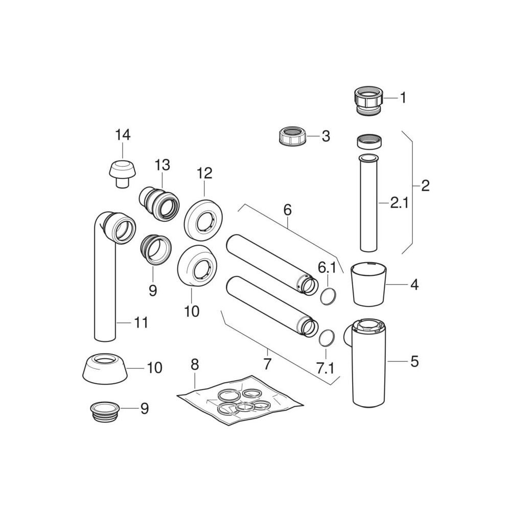 Geberit Tauchrohrgeruchsverschluss für Waschbecken, mit Ventilrosette, Abgang horizo... GEBERIT-151034111 4025416706311 (Abb. 6)