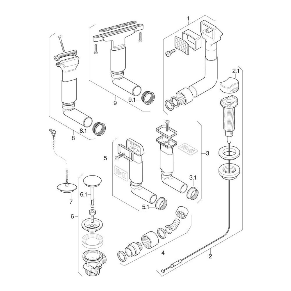 Geberit Spülbeckenanschluss mit Überlauf, Ventilstopfen, Alpinweiß... GEBERIT-152730111 4025416021384 (Abb. 6)