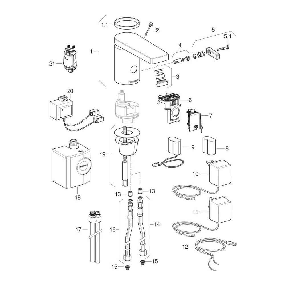 Geberit Typ 186 Waschtischarmatur Netzbetrieb, Hochglanz verchromt, ohne Mischer... GEBERIT-116136211 4025416741305 (Abb. 6)