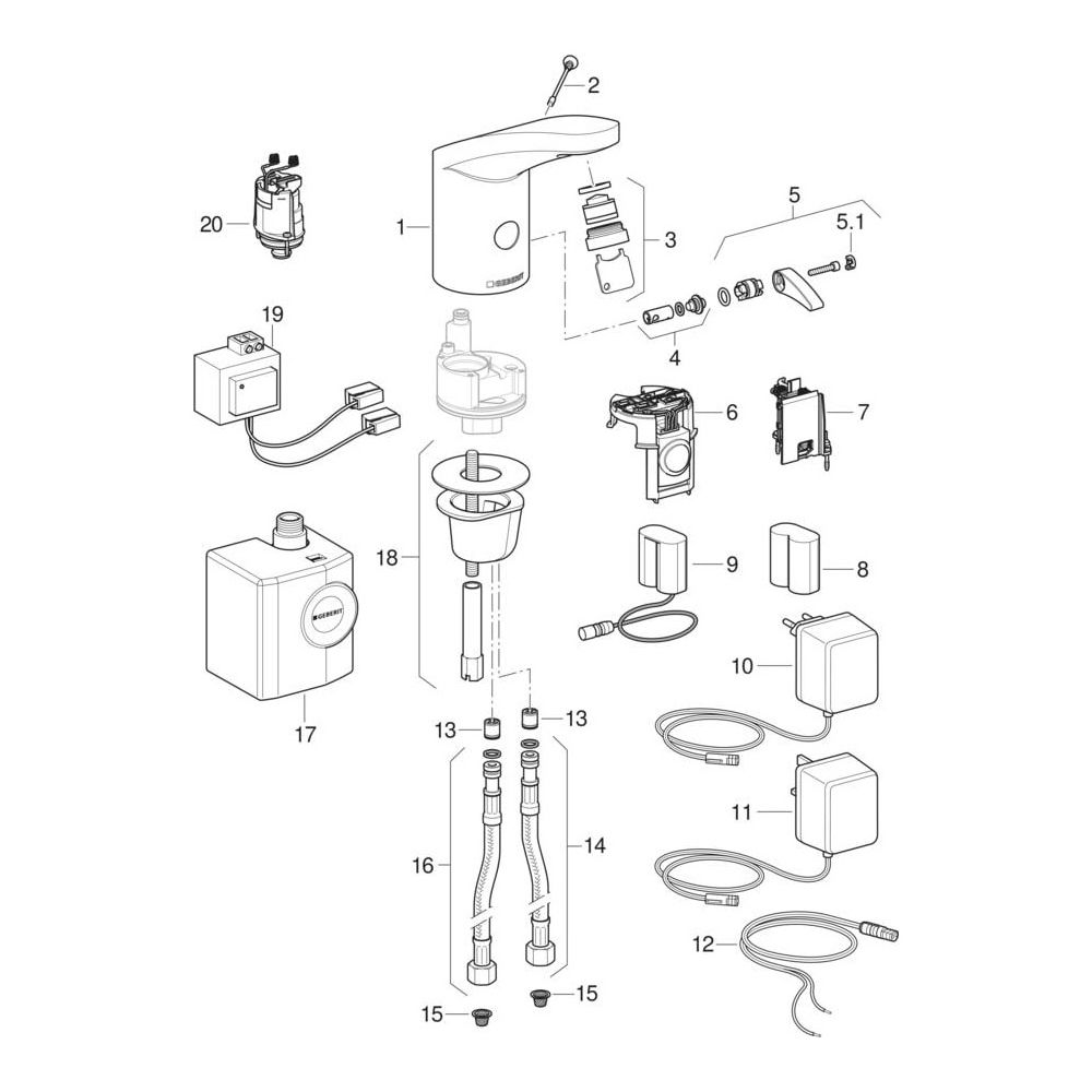 Geberit Typ 185 Waschtischarmatur Generatorbetrieb, Hochglanz verchromt, mit Untert... GEBERIT-116365211 4025416149637 (Abb. 10)