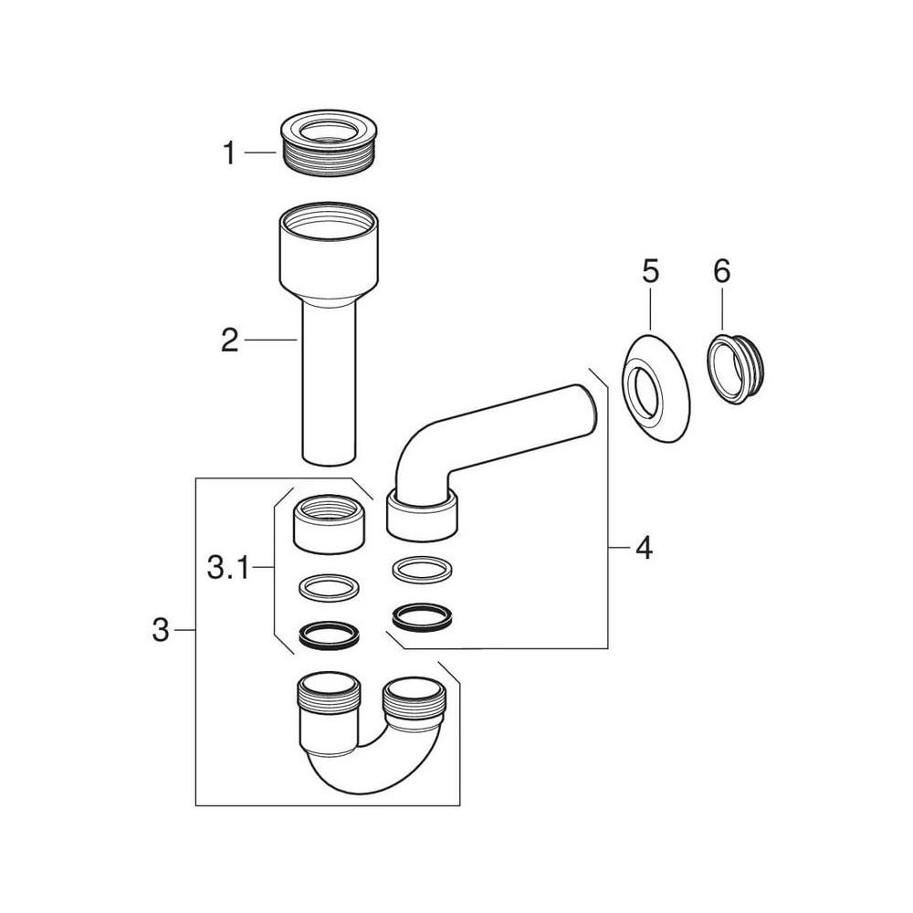 Geberit Siphon Rohrbogengeruchsverschluss für Ausgussbecken, Wandrosette, Abgang hor... GEBERIT-152701111 4025416000976 (Abb. 6)
