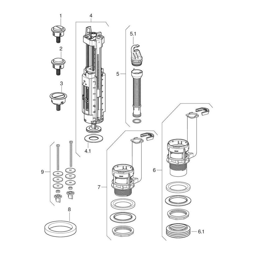 Geberit Typ 290 Spülventil 1-Mengen-Spülung, Hochglanz verchromt... GEBERIT-282050212 4025416482581 (Abb. 8)