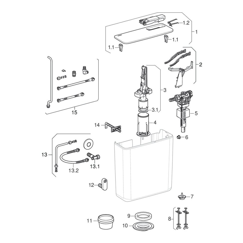 Geberit Aufputz 128 Aufputzspülkasten 2-Mengen-Spülung, Wasseranschluss seitlich ode... GEBERIT-128300115 4025416205197 (Abb. 8)