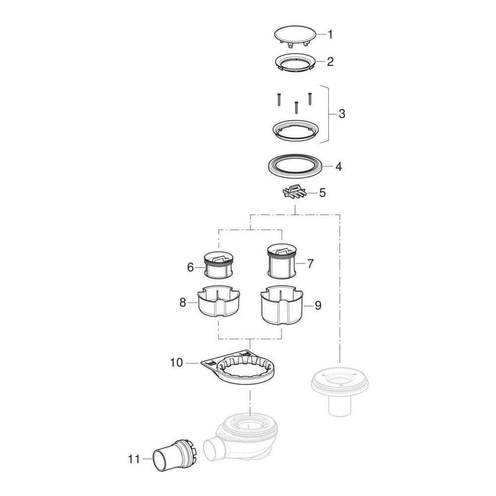 Geberit Duschwannenablauf mit 6 Füßen, für Setaplano Duschfläche, Sperrwasserhöhe 50... GEBERIT-154013001 4025416545828 (Abb. 6)