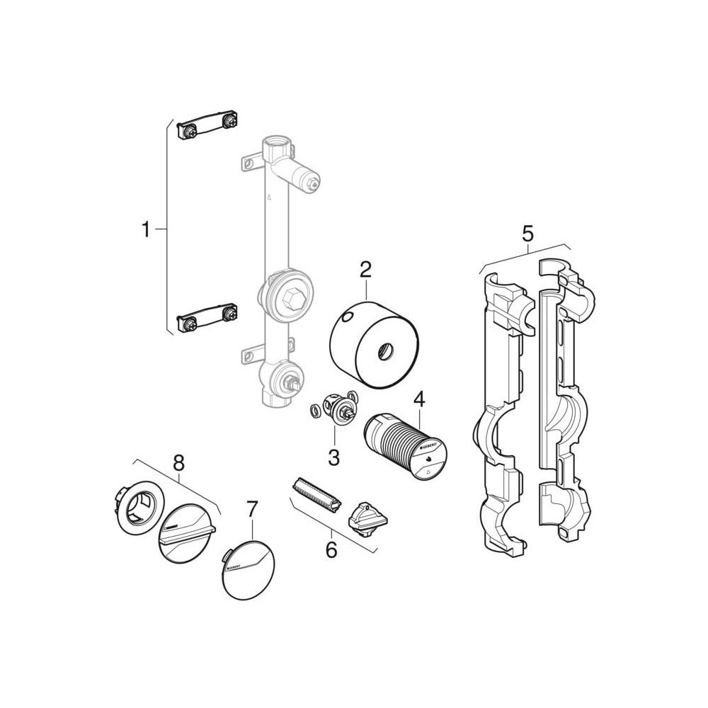 Geberit Wasserzählerstrecke mit UP-Kugelhahn, Anschluss-T-Stück, Rp 3/4″, Rp1 1/2″, ... GEBERIT-616002001 4025416594512 (Abb. 8)
