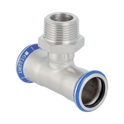 Geberit Mapress Edelstahl T-Stück mit Außengewinde d 28mm, R 1″, d1 28mm... GEBERIT-31461 4024723314615 (Abb. 1)