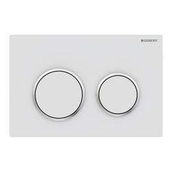 Geberit Omega 20 Drückerplatte, 2-Mengen-Spülung Round, Mattweiß lackiert, easy-to-c... GEBERIT-115085JT1 4025410693297 (Abb. 1)