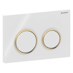 Geberit Betätigungsplatte Omega20, 2-Mengen-Spülung, Kunststoff, Weiß glänzend/Goldf... GEBERIT-115085KK1 4025416310693 (Abb. 1)