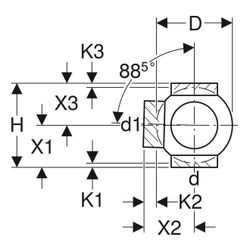 Geberit PE Kugelabzweig 88,5 Grad zweifach, Anschlüsse 90 Grad versetzt d 110mm, d1 ... GEBERIT-367335161 4025416031321 (Abb. 1)