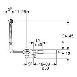 Geberit Badewannenablauf mit Drehbetätigung, Länge 26cm Außendurchmesser 40/50mm... GEBERIT-150501006 4025410567376 (Abb. 1)