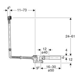 Geberit Badewannenablauf, Drehbetätigung, Zulauf, Länge 73cm, Fertigbauset Hochglanz... GEBERIT-150711216 4025410580160 (Abb. 1)